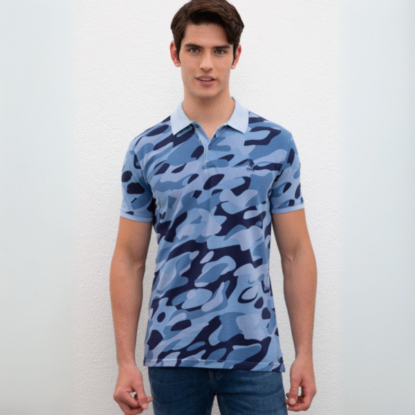 Men's Indigo Polo Neck T-Shirt