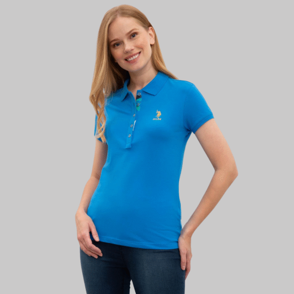 Women's Cobalt Blue Polo Neck T-Shirt Basic