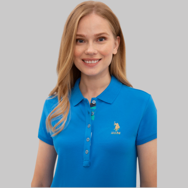 Women's Cobalt Blue Polo Neck T-Shirt Basic