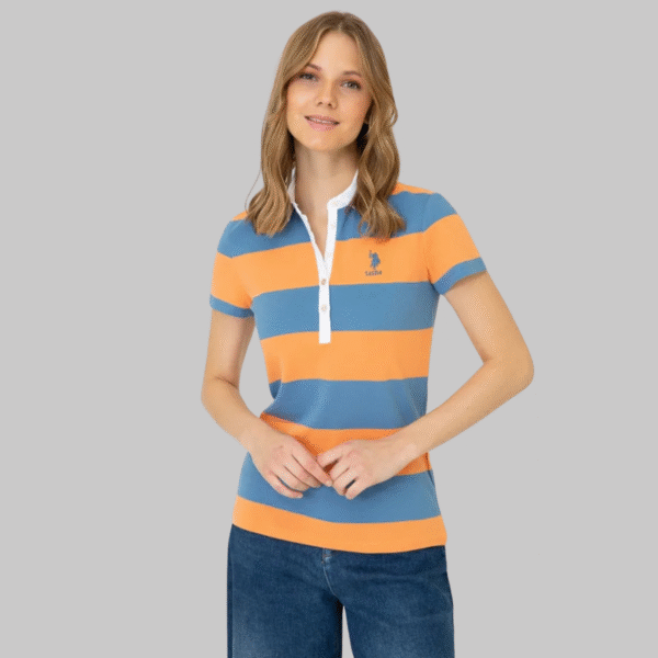 Women's Orange Polo Neck T-Shirt