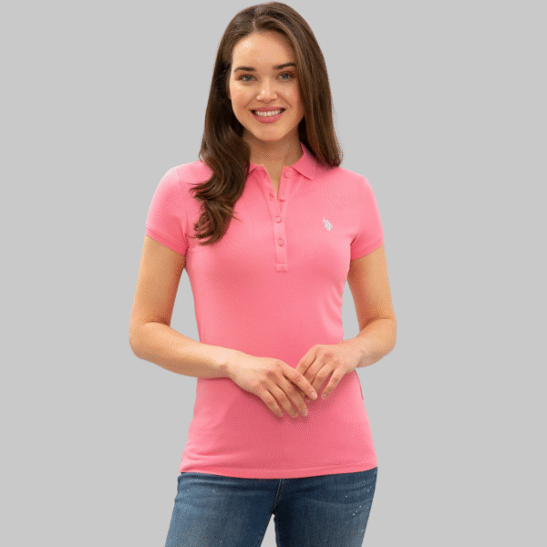 Women's Pink Basic Polo Neck T-Shirt