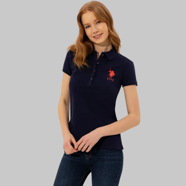 Women's Navy Blue Basic Polo Neck T-Shirt