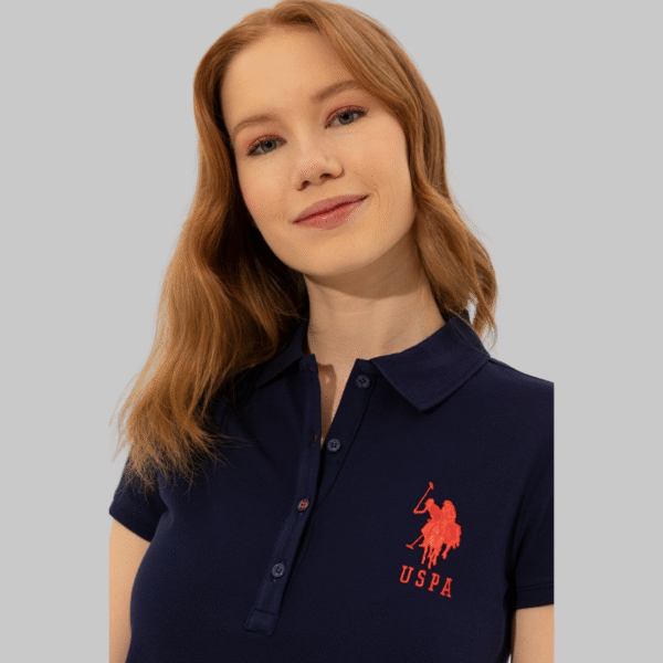 Women's Navy Blue Basic Polo Neck T-Shirt
