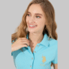 Women's Turquoise Basic Polo Neck T-Shirt