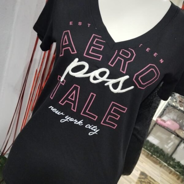 Aeropostale Crew Neck Printed Black Women  T-shirt Nomi