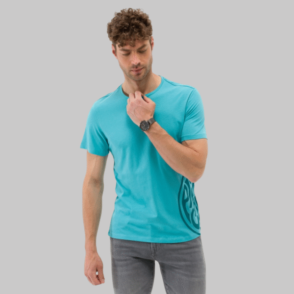Blue Slim Fit Printed Crew Neck T-Shirt
