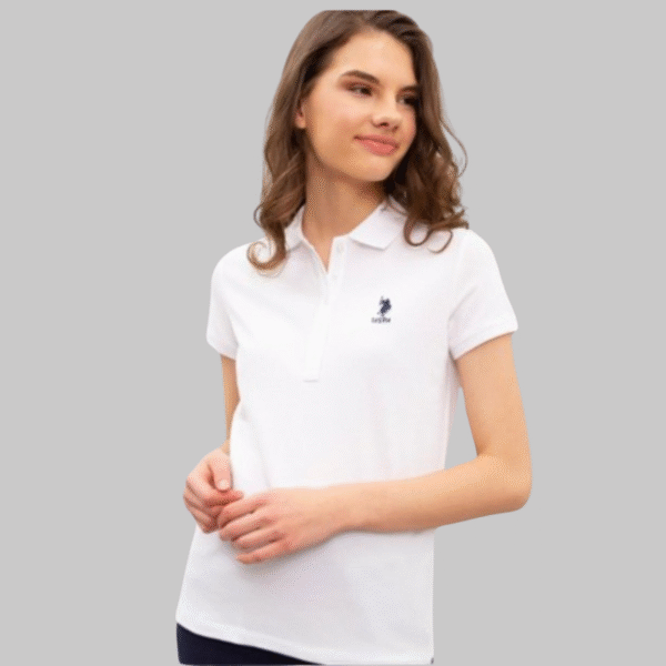 Women's White Polo Neck T-Shirt Basic