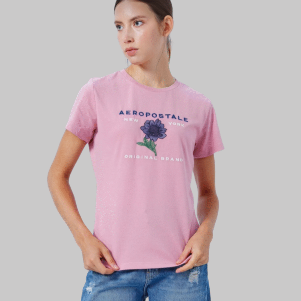 Aeropostal Crew Neck Embroidered Pink Women's T-shirt