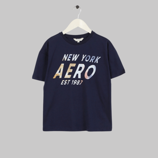Aeropostale Navy Blue Boy's Crew Neck Oversize Printed T-Shirt
