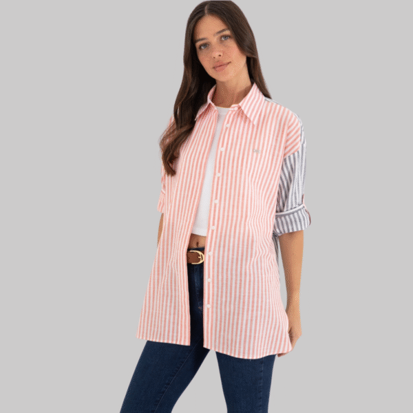 Women's Cherry Striped Long Sleeve Tunic Shirt