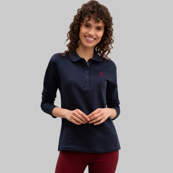 Women's Navy Blue Basic Polo Neck Sweatshirt