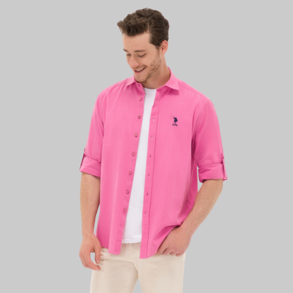 Men's Pink Linen Look Basic Shirt