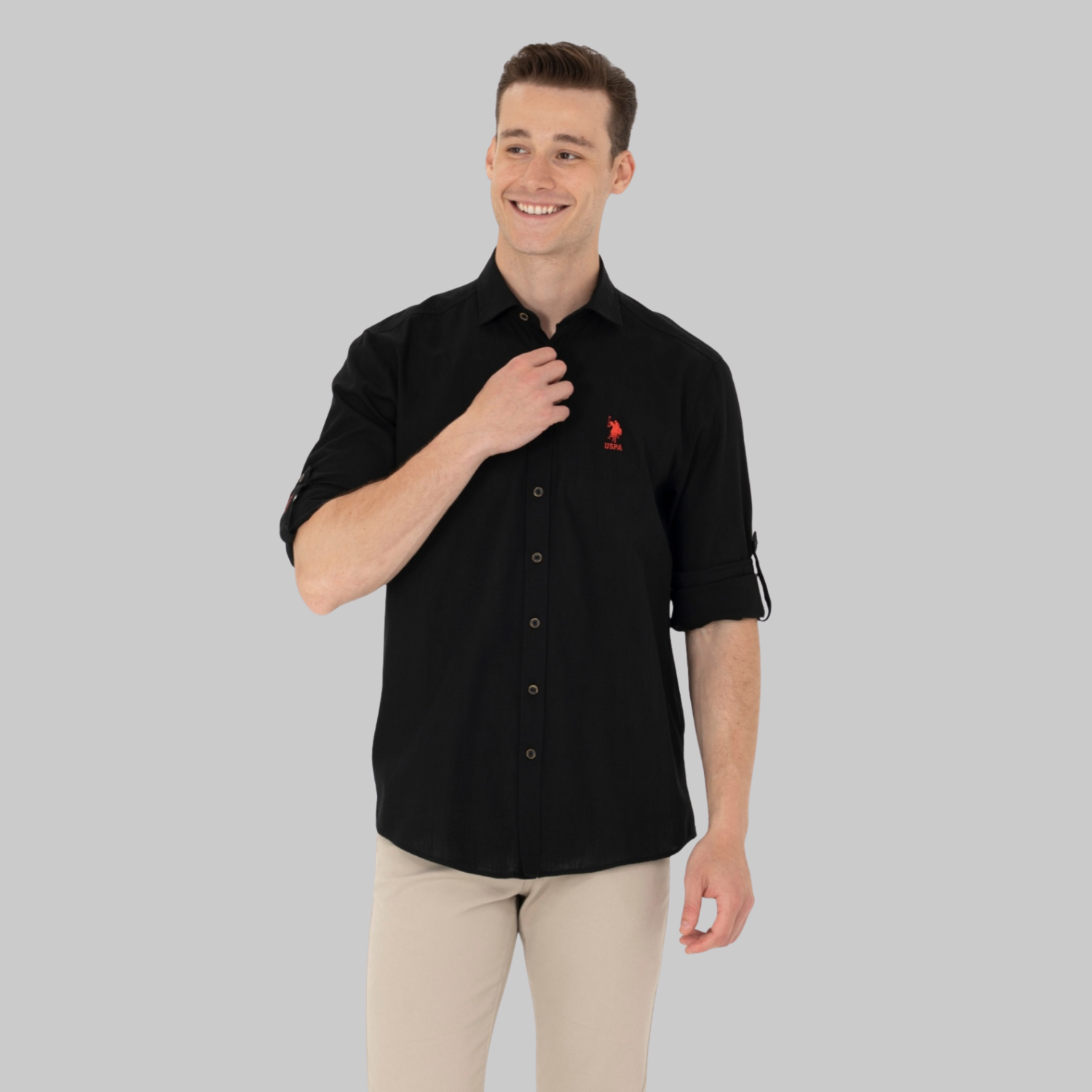 Men's Black Linen Look Basic Shirt