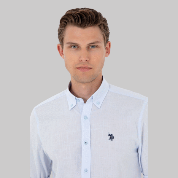 Men's Linen Look Light Blue Basic Shirt