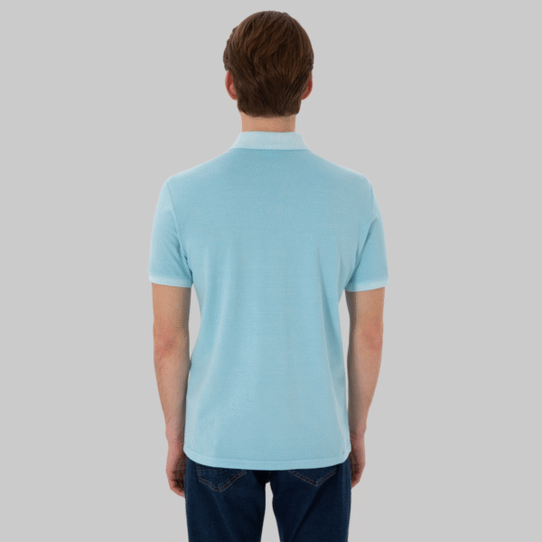 Men's Slim Fit Polo Collar Light Blue Washed Basic T-Shirt