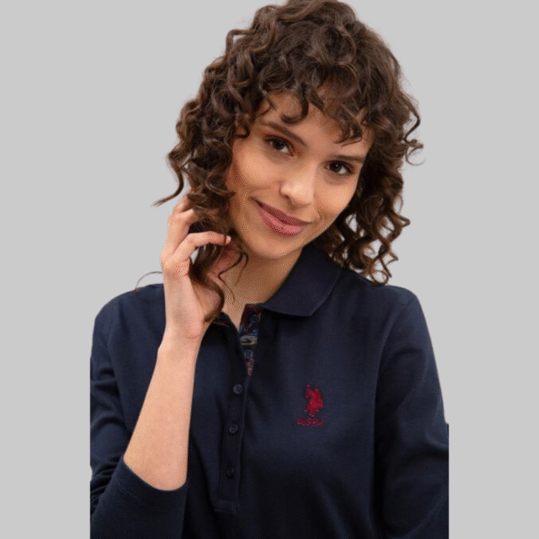 Women's Navy Blue Basic Polo Neck Sweatshirt