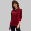 Women's Claret Red Basic Polo Neck Sweatshirt