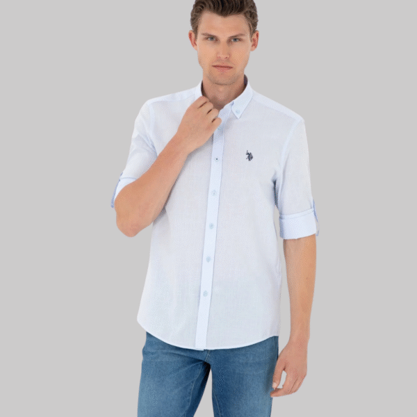 Men's Linen Look Light Blue Basic Shirt