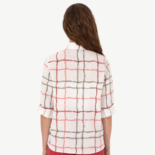 Women's White Shirt With Red And Green Stripes