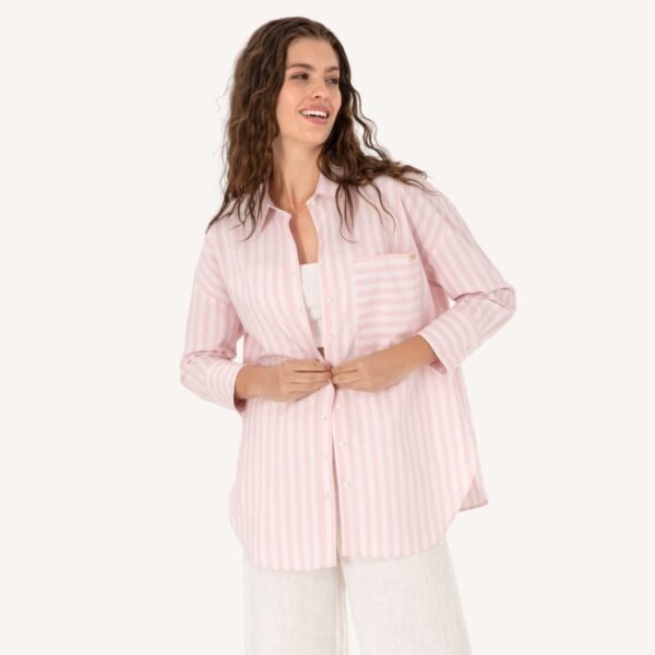 Women's Light Pink Striped Long Sleeve Shirt