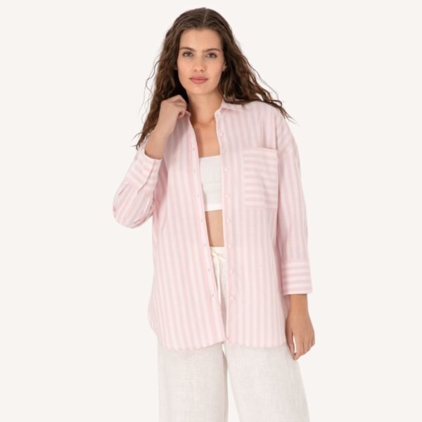 Women's Light Pink Striped Long Sleeve Shirt