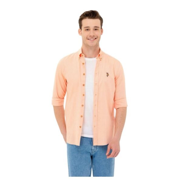 U.S. Polo Assn. Plain Button Down Collar Long Sleeves Casual Orange Shirt