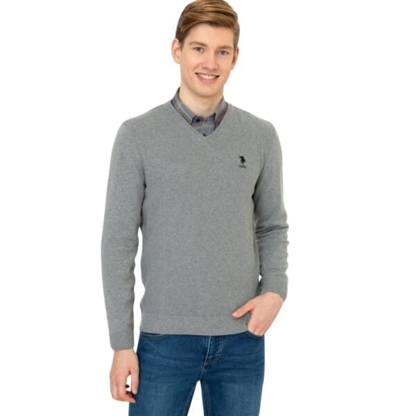 Men's Gray  V-Neck Basic Sweater