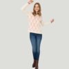 Women's Cream Melange Crew Neck Knitwear Pullover