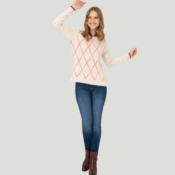 Women's Cream Melange Crew Neck Knitwear Pullover