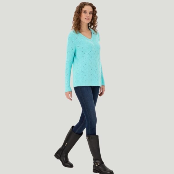 Women's Water Green V Neck Pullover