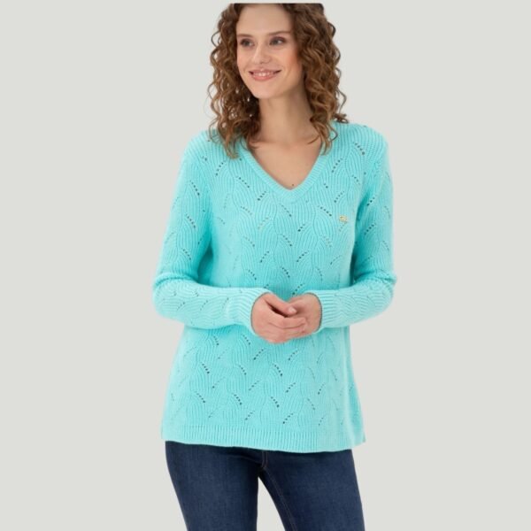 Women's Water Green V Neck Pullover