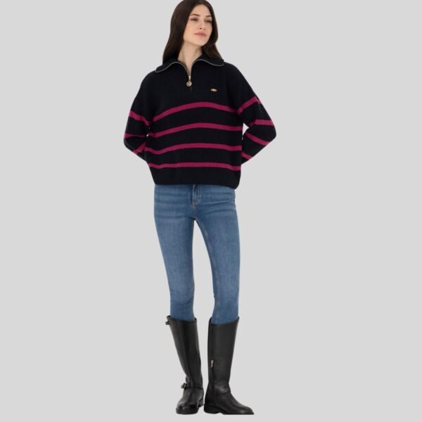 Women's Navy V-Neck Zip-Up