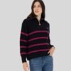 Women's Navy V-Neck Zip-Up