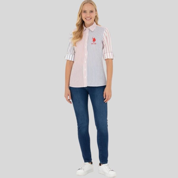 Women's Red Long-Sleeve Striped Shirt