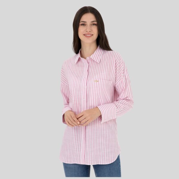 Women's Pink Long-Sleeve Striped Shirt