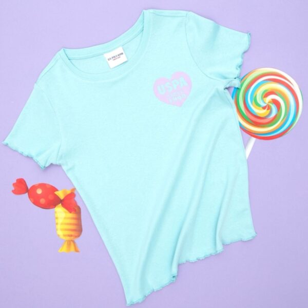 Girls' Aqua Green Crew Neck Basic T-Shirt