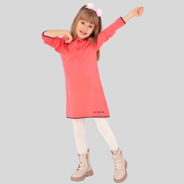Girls' Pomegranate Blossom Polo Collar Knit Dress