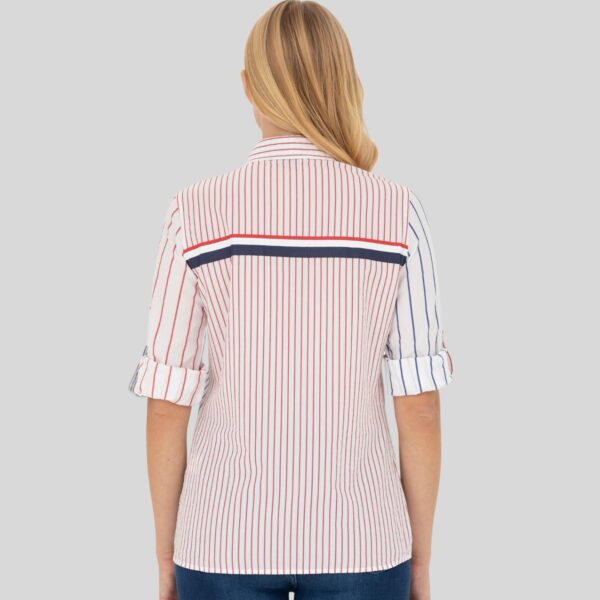 Women's Red Long-Sleeve Striped Shirt