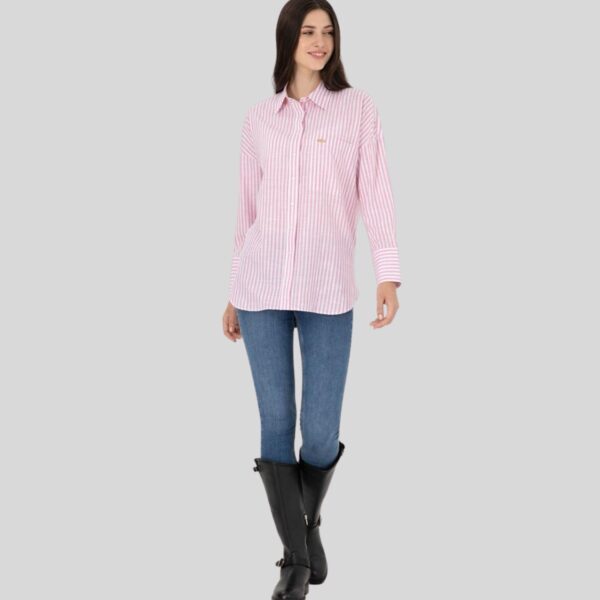 Women's Pink Long-Sleeve Striped Shirt
