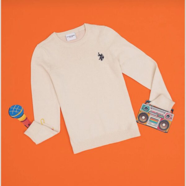 Girls cream crew Neck Basic sweater
