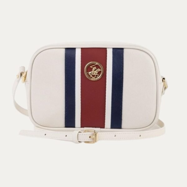 Woman’s white shoulder bag