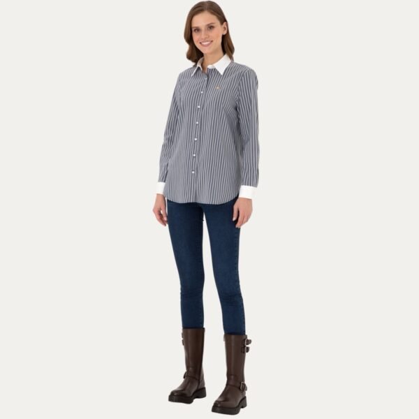 Women's Navy Striped Long-Sleeve Tunic Shirt