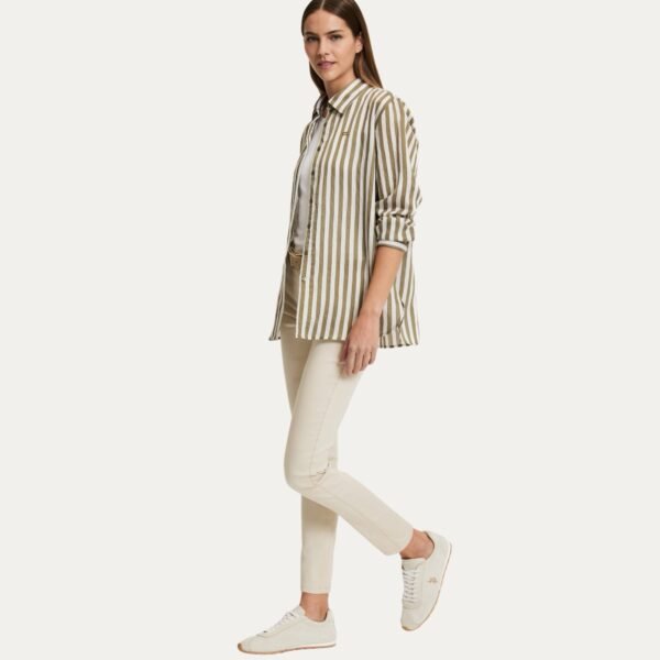 Women's Khaki Long-Sleeve Striped Shirt