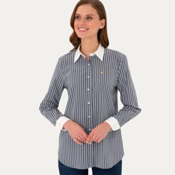 Women's Navy Striped Long-Sleeve Tunic Shirt