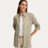 Women's Khaki Long-Sleeve Striped Shirt