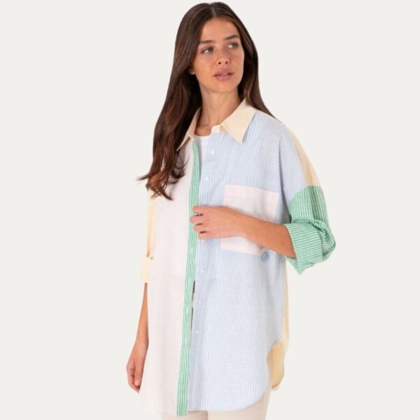Women's Light Pink Striped Long-Sleeve Tunic Shirt